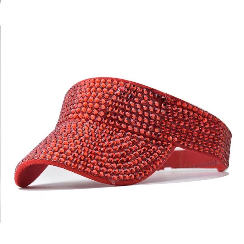 Rhinestones Sport Sun Visor Adjustable Summer Cap Visor Caps for Women Red(119)